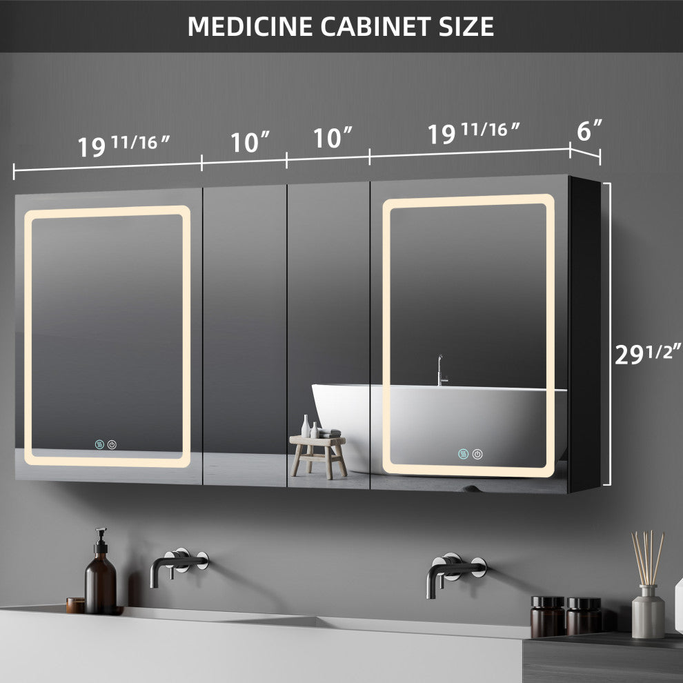 60"x30" Lighted Medicine Cabinet With Anti-Fog and Dimmable