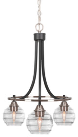Paramount 3-Light Chandelier, Matte Black & Brushed Nickel, 6" Clear Ribbed