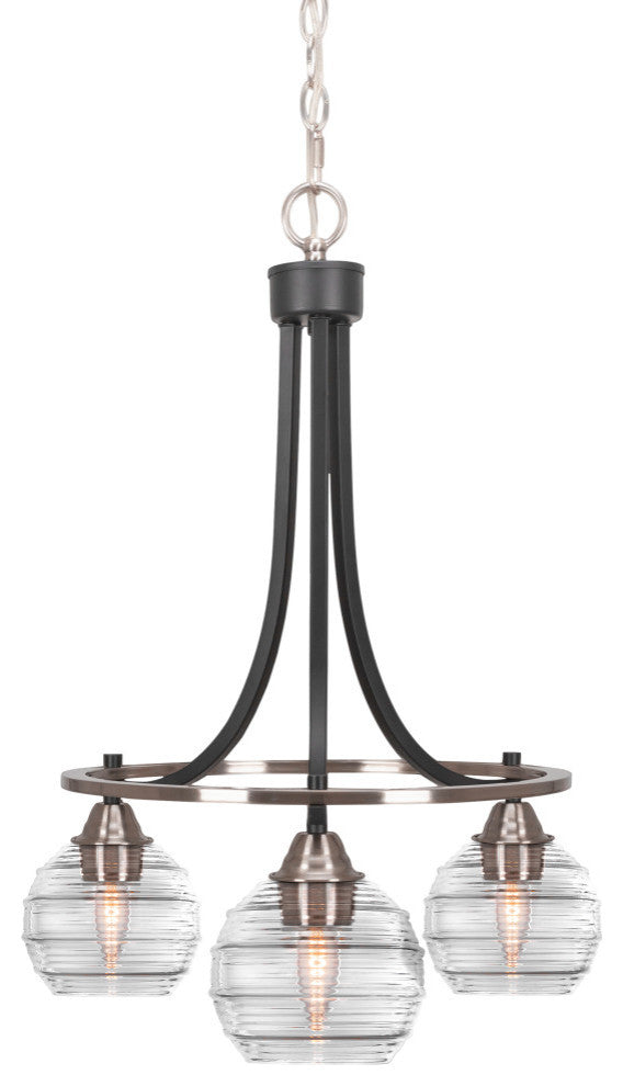 Paramount 3-Light Chandelier, Matte Black & Brushed Nickel, 6" Clear Ribbed
