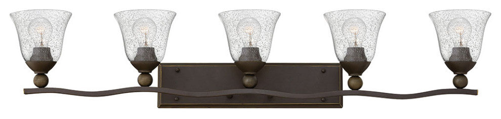 Hinkley Bolla Five Light Vanity, Olde Bronze With Clear Seedy Glass