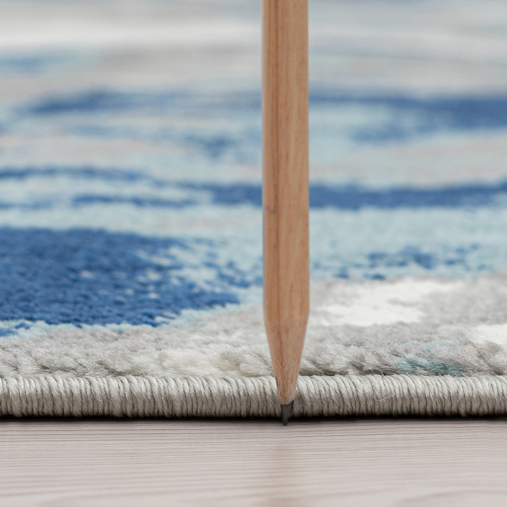 Colton Contemporary Abstract Blue/Cream Rectangle Area Rug, 7'11''x10'3''