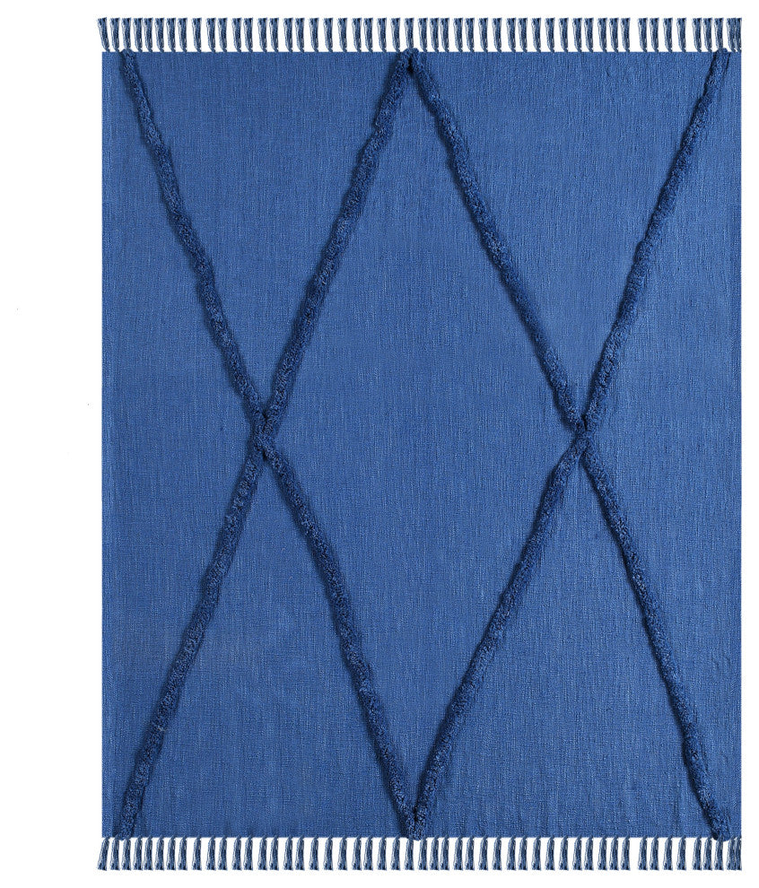 Bohemian Basics Decorative Diamond Tufted Cotton Throw Blanket, Galaxy Blue