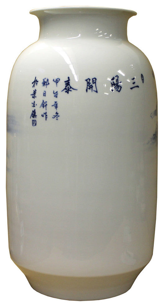 Chinese Blue White Handpainted San Yang Kai Tai Scenery Porcelain Vase cs2467