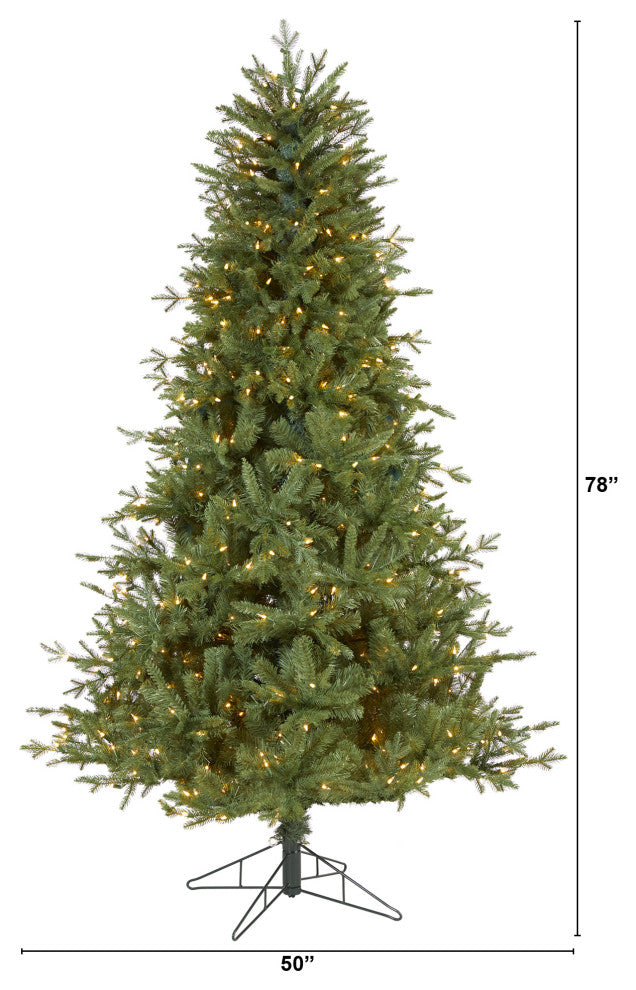 6.5' New Hampshire Spruce Faux Xmas Tree W/500 White Lights & Bendable Branches
