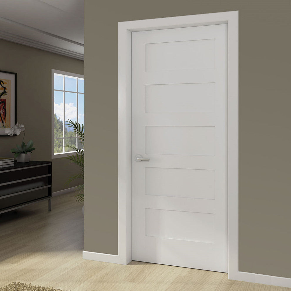 5-Panel Kimberly Bay Door, Interior Slab Shaker, White, 1.375"x28"x80"