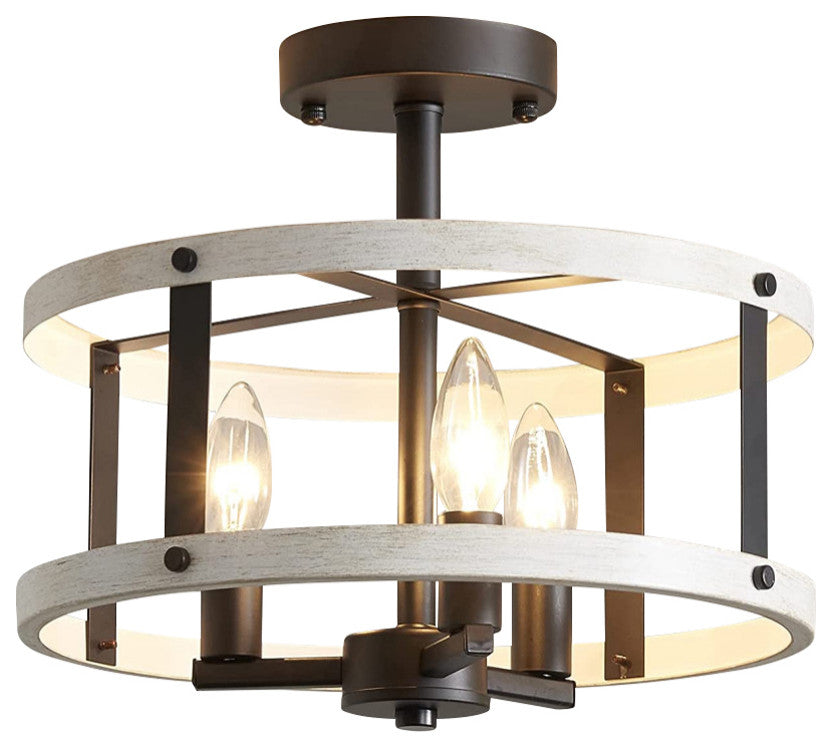 3 Light Semi Flush Mount Ceiling Light Fixture Farmhouse Drum Ceiling Lamp