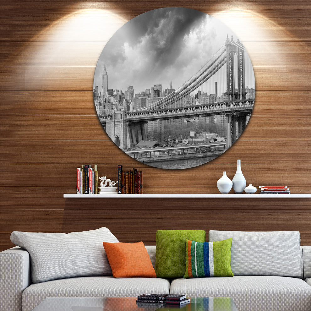 Gray Manhattan Skyline, Cityscape Photography Round Wall Art, 11"