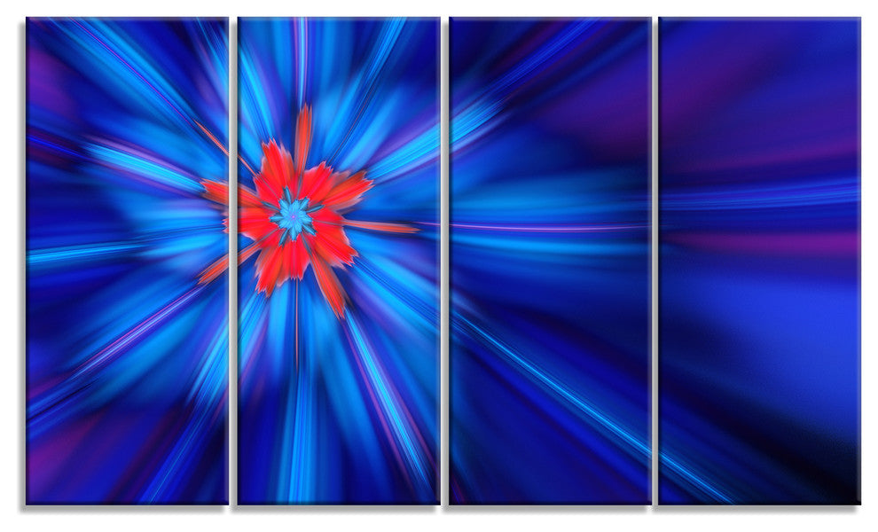 Rotating Fractal Blue Fireworks, Floral Canvas Art Print, 48"x28", 4 Panels