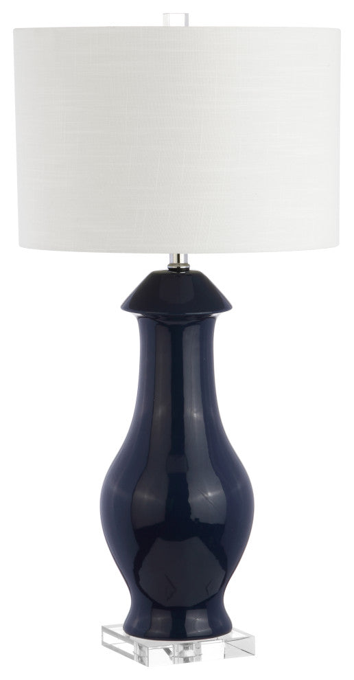 Liberty 31" Ceramic and Crystal Table Lamp, Navy and Clear