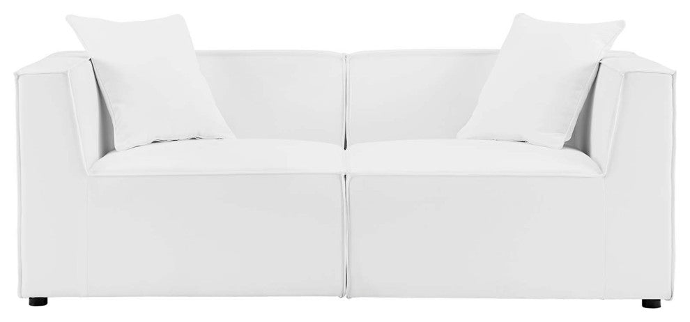 Lounge Loveseat Sofa, Fabric, White, Outdoor Patio Balcony Cafe Bistro Garden