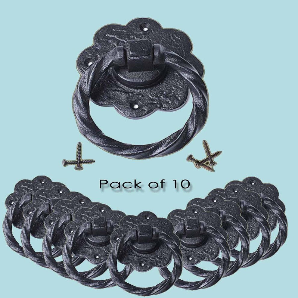 Ring Pull Cabinet or Drawer or Door Wrought Iron Black 5'' |