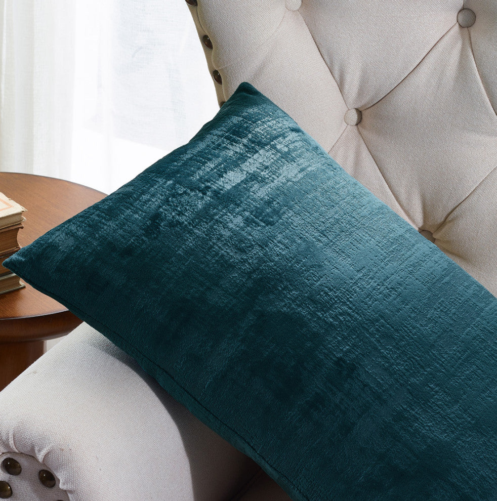 Velvet 2 Piece Lumbar Pillow Cover Set, Deep Teal, 2 Piece, 14"x26"