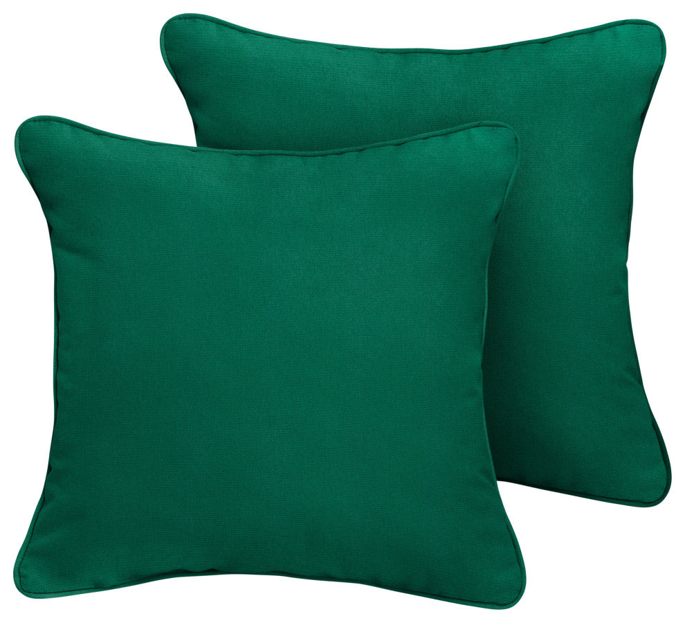 Sunbrella Canvas Forest Green Outdoor Corded Pillows, Set of 2, 20x20