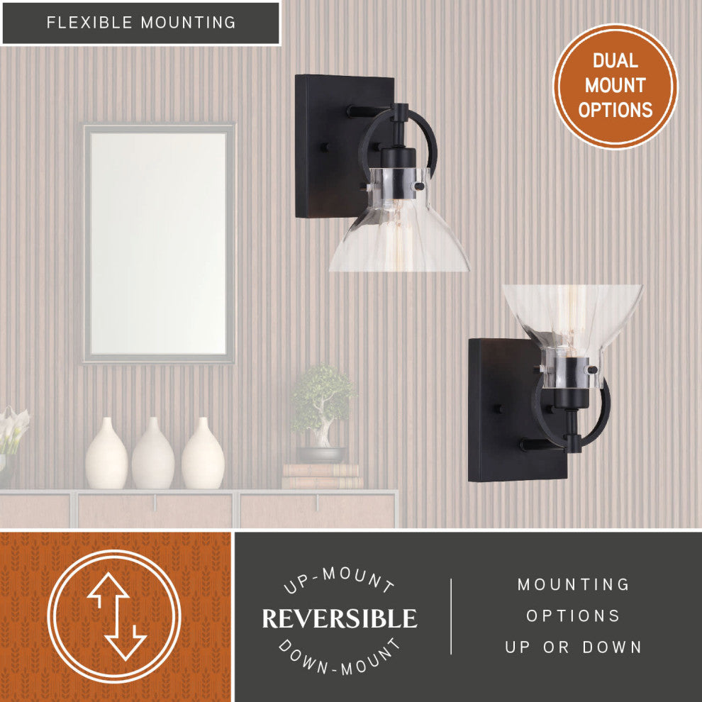 Ogden 1 Light Vanity Matte Black, Matte Black, 6.5-in W X 10.25-in H X 7.75-in D