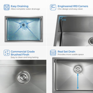 KIBI Handcrafted Undermount Single Bowl 16 Gauge Stainless Steel Kitchen Sink, 3