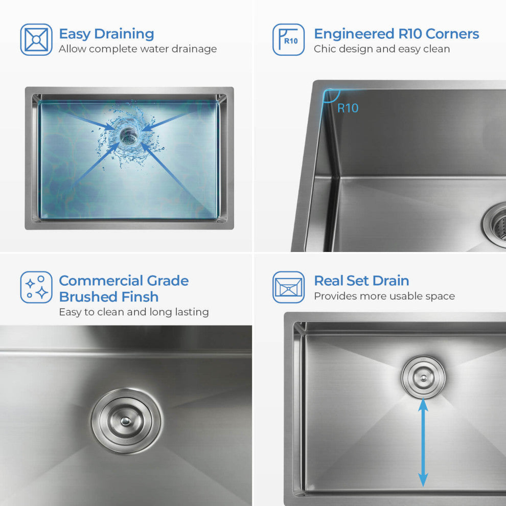 KIBI Handcrafted Undermount Single Bowl 16 Gauge Stainless Steel Kitchen Sink, 3