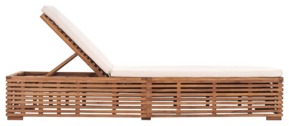 Vidaxl Sun Lounger With Cream Cushion Solid Teak Wood