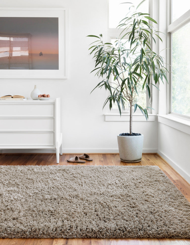 Hand Tufted Polyester Mila Shag Area Rug by Loloi II, Taupe, 2'3"x3'9"
