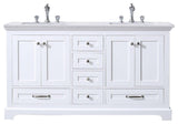 Dukes 60" White Double Square Sink Vanity with Quartz Top, No Mirror