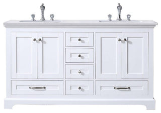 Dukes 60" White Double Square Sink Vanity with Quartz Top, No Mirror