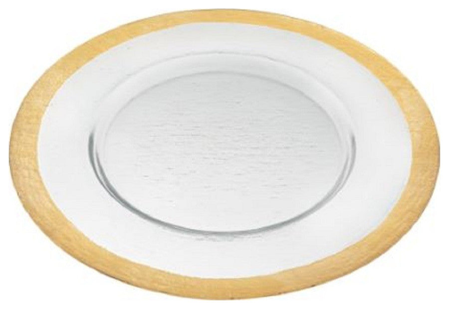 HomeRoots Round Gold Border Glass Charger Plate