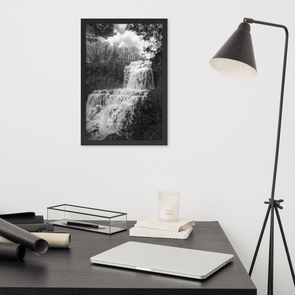 Chittenango Waterfall in Black and White Framed Photo Paper Wall Art Prints, Black, 12" X 18"