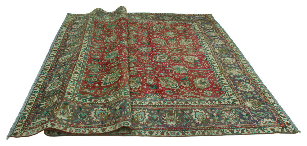 Fine Vintage Distressed Una Red/Navy Rug, 9'5x12'4