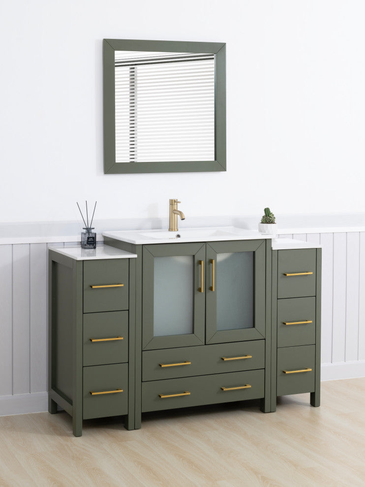 Vanity Art Freestanding Bathroom Vanity Set with Ceramic Top & Mirror