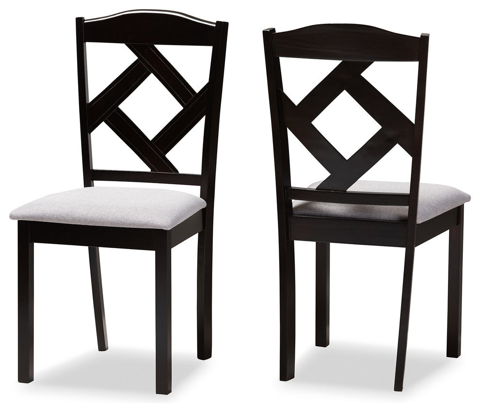 Shun Contemporary Gray Upholstered and Espresso Brown Dining Chair, Set of 2