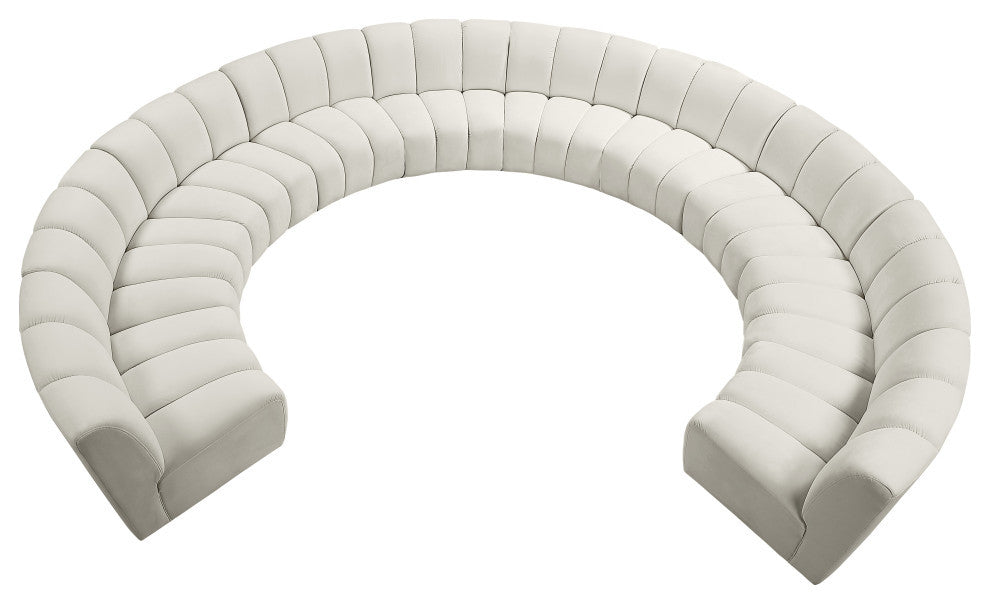 Infinity Channel Tufted Velvet Modular Chair, Cream, 10 Piece