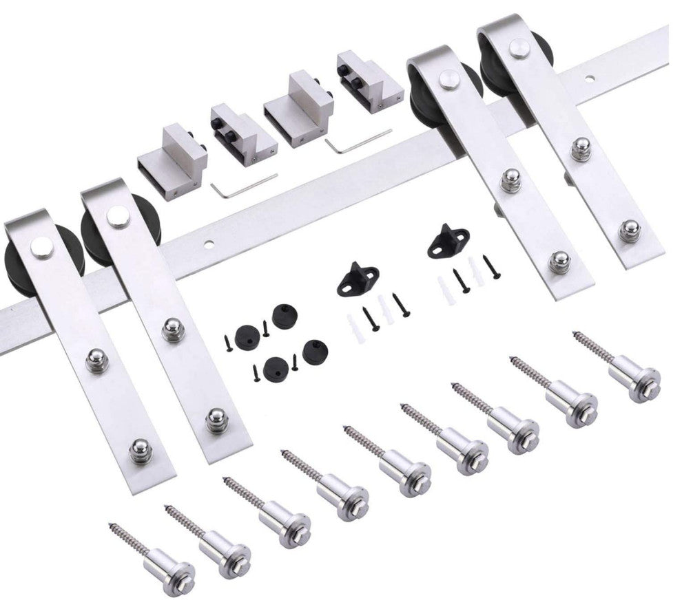 Double Barn Doors Opaque Glass / Sete 6222 White Silk / Silver 13FT Rail, 36" X 80" ( 2* 18x80)