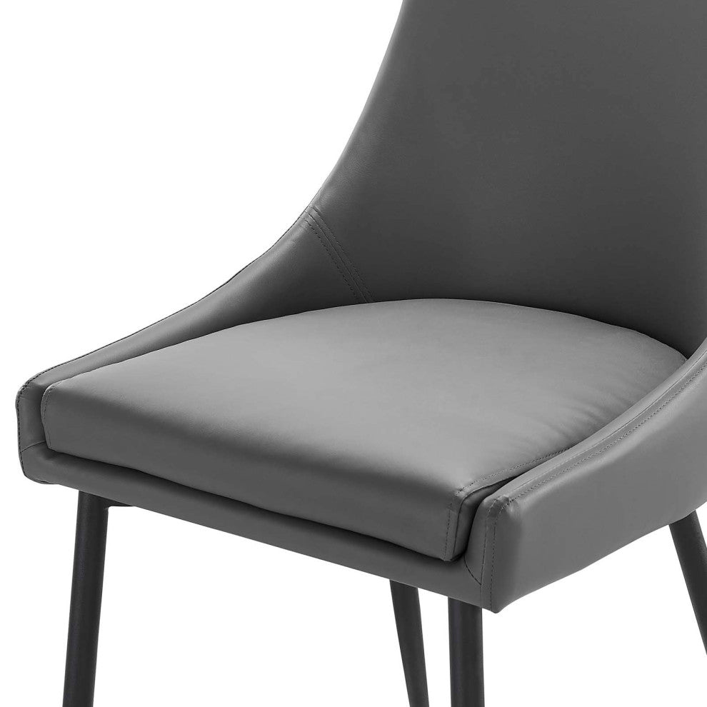 Side Dining Chair, Set of 2, Faux Vegan Leather, Black Gray, Modern, Bistro
