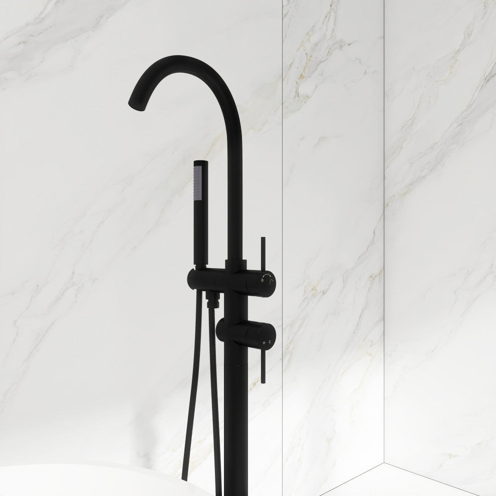 Freestanding Double Handle Clawfoot Tub Faucet, Matte Black