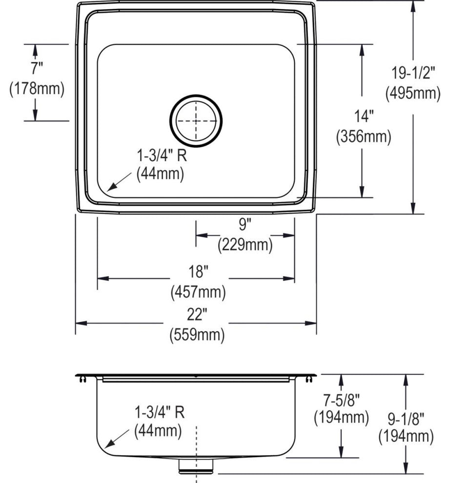LR2219PDMR2 Lustertone Classic Stainless Steel 22" Sink with Perfect Drain, Mr2