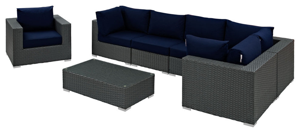 Canvas Navy Sojourn 7 Piece Outdoor Patio Sunbrella Sectional Set