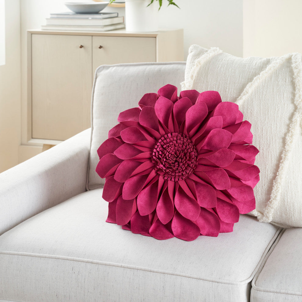 Mina Victory L0374 Throw Pillow, Hot Pink, 14" x 14" Round