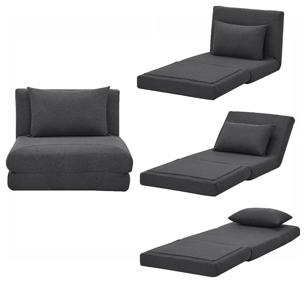 Modern Polyester Futon Chair with 5 Convertible Positions and Sleeper Function, Charcoal