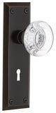 New York Plate Privacy Round Clear Crystal Glass Knob, Timeless Bronze