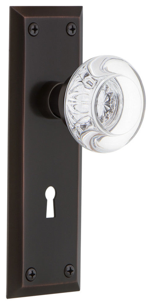 New York Plate Privacy Round Clear Crystal Glass Knob, Timeless Bronze