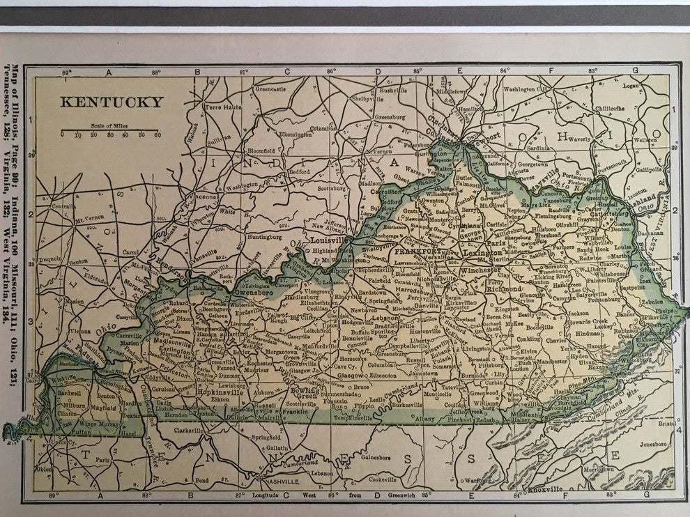 Vintage Kentucky Map, Framed Original KY State Map- Authentic 1920s