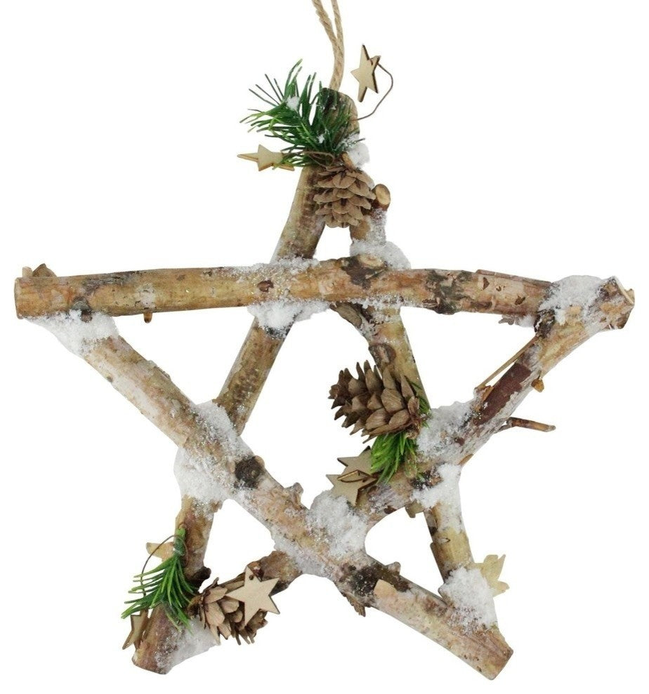 9.75" Small Rustic Snowy Wood Branch Star Christmas Ornament