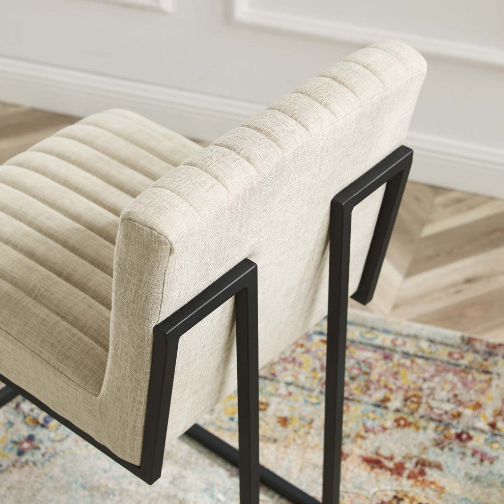 Tufted Counter Stool Chair, Set of 2, Fabric, Metal, Beige, Modern, Bar Pub
