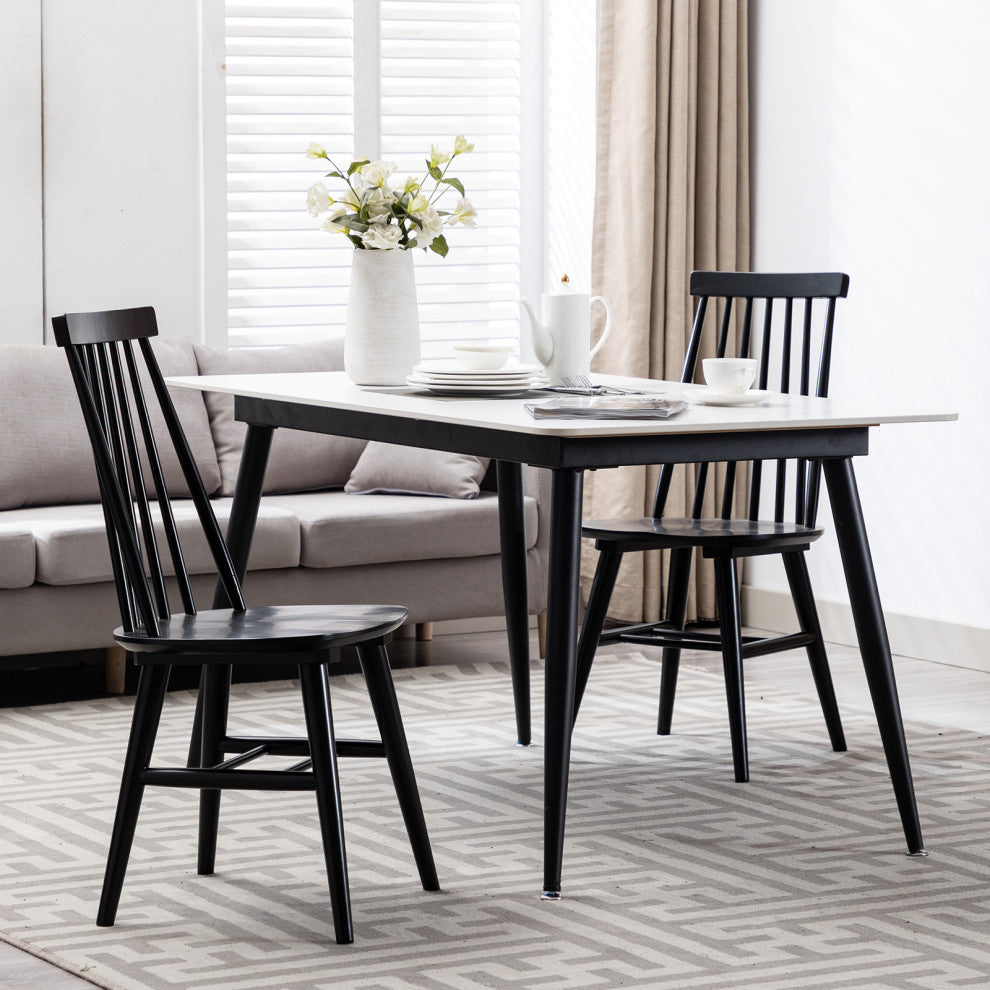 Duhome Spindle Back Wood Dining Room Windsor Chairs, Black, Set of 2
