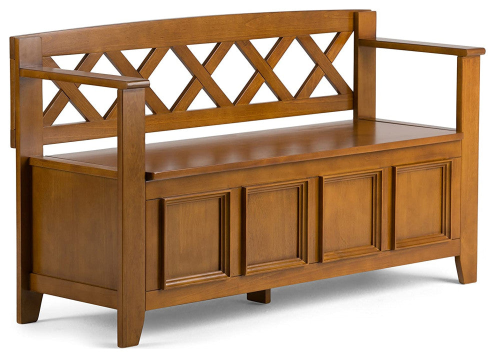 Transitional Storage Bench, X-Back & Safety Hinge Lid Seat, Light Avalon Brown
