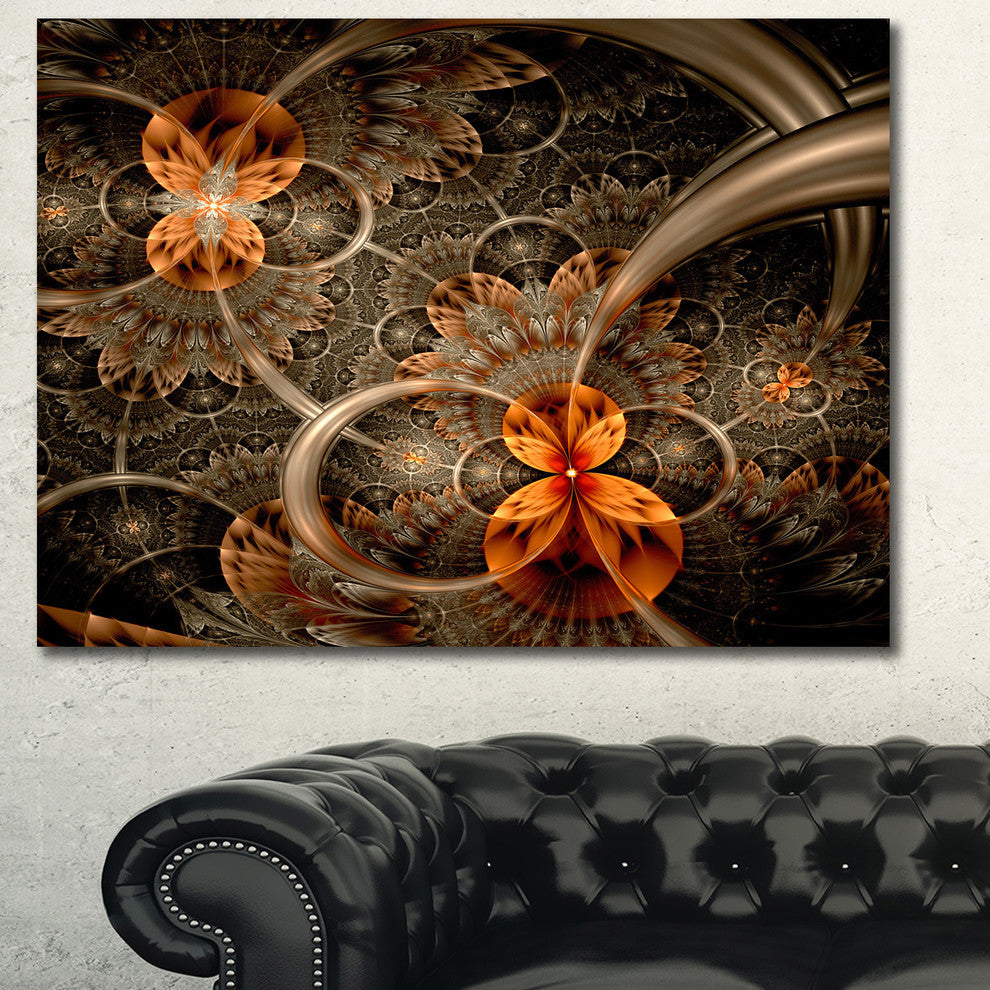 Dark Orange Symmetrical Flower, Abstract Wall Art Canvas, 40x30