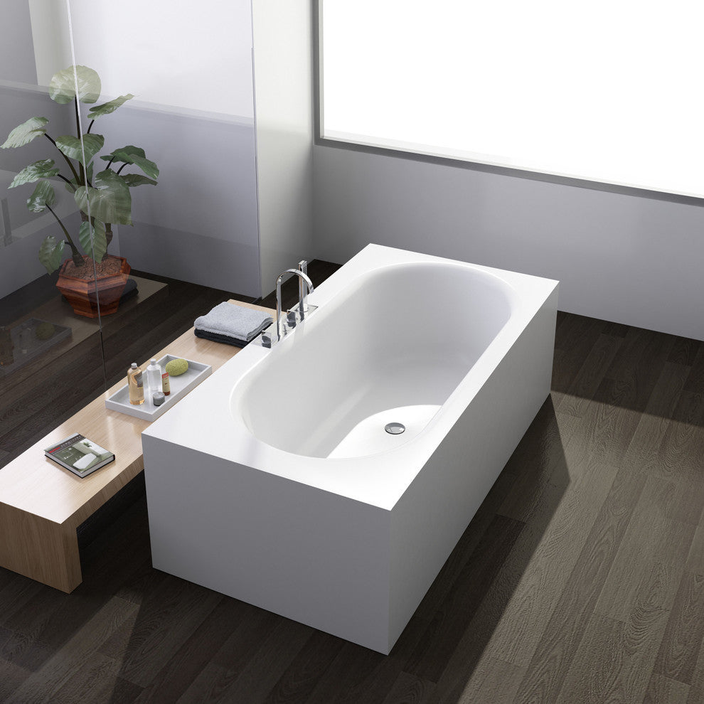 ADM Rectangular Freestanding Bathtub, Glossy White, 70.8"