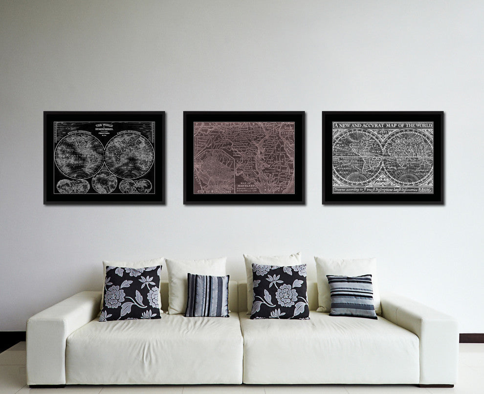 Maryland Vivid Sepia Map Print On Canvas With Black Custom Frame, 16" X 21"