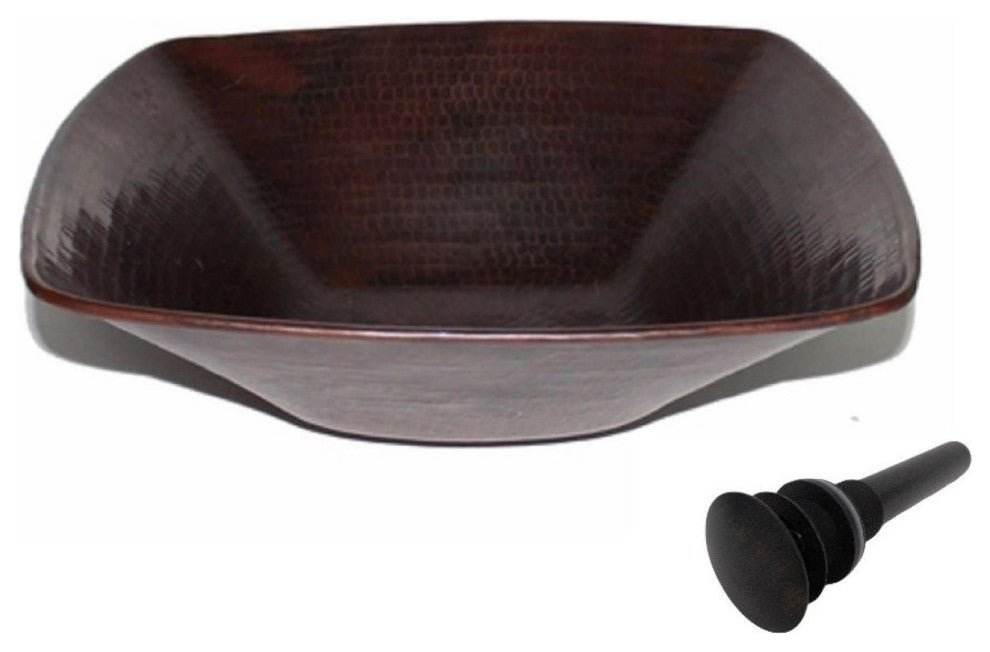 Rustic 15" Square Copper Vessel Bathroom Sink Drain Included