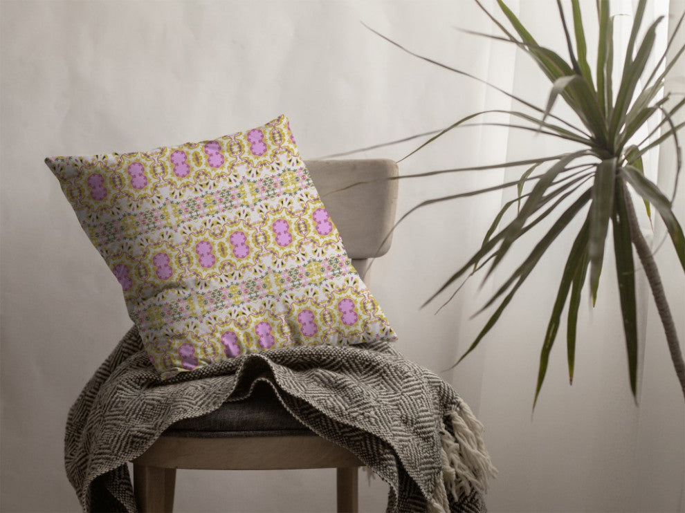 18 Yellow Lavender Geofloral Suede Throw Pillow