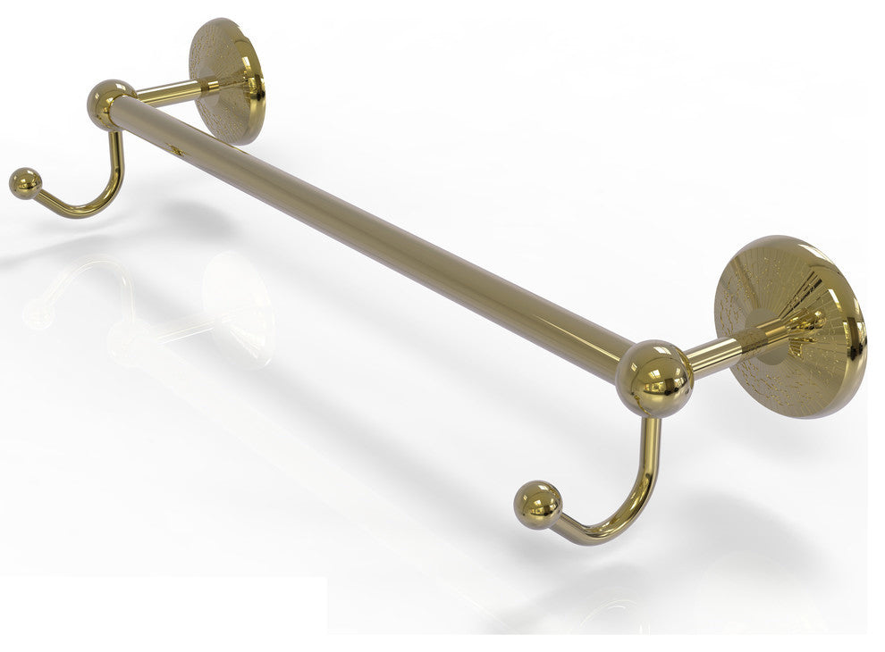 Prestige Monte Carlo 18" Towel Bar with Integrated Hooks, Unlacquered Brass